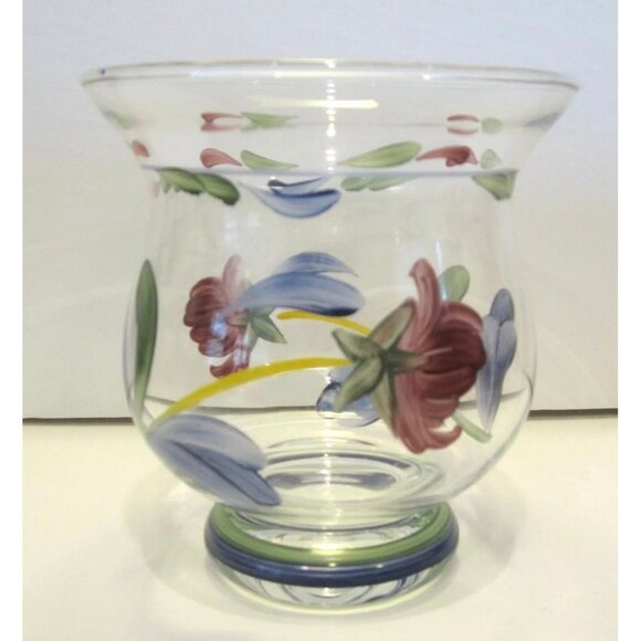 Lenox Poppies on Blue Hurricane vase - Picture 1 of 7